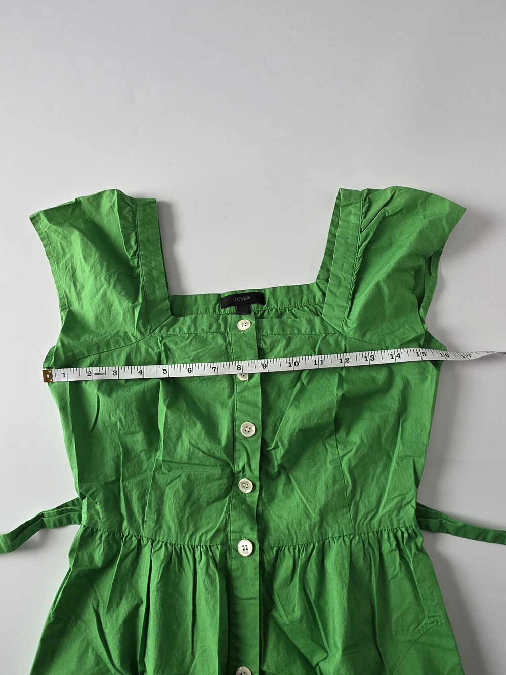 J. Crew Green Button-Front Square Neck Midi Dress with Tie Waist Size 00 - Picture 10 of 16
